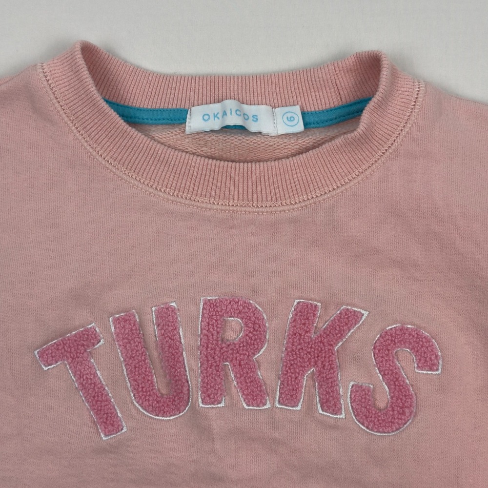 Kids Pink Okaicos Sweatshirt TURKS Graphic Crewneck‎ Long Sleeve Cotton Size 6